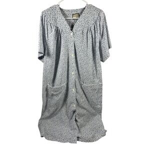 Gabriella House Dress XL Blue Floral Button Front Duster Pockets Women